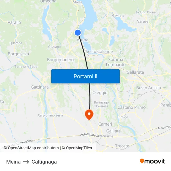 Meina to Caltignaga map