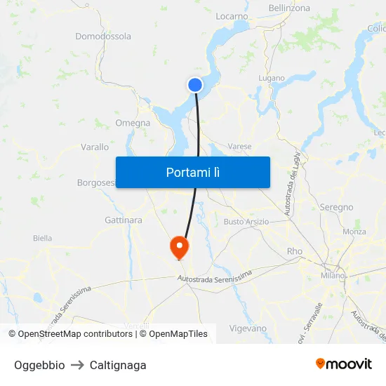 Oggebbio to Caltignaga map
