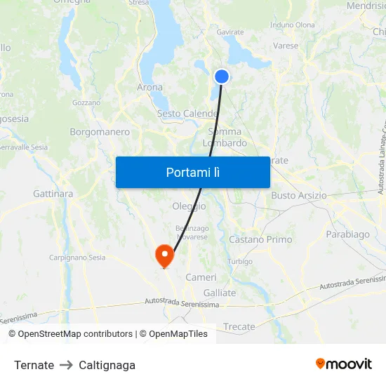 Ternate to Caltignaga map