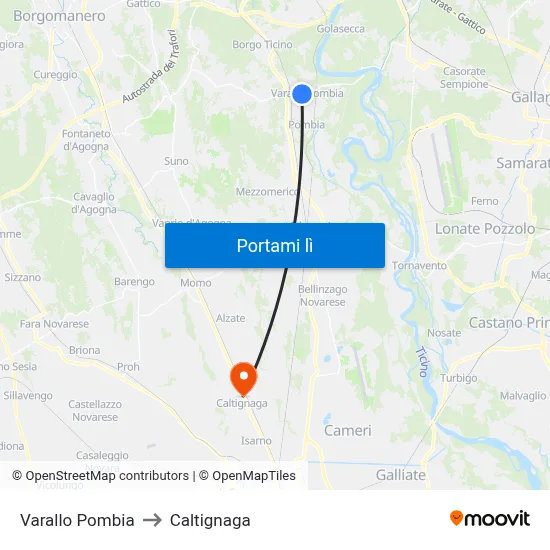 Varallo Pombia to Caltignaga map