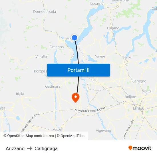 Arizzano to Caltignaga map