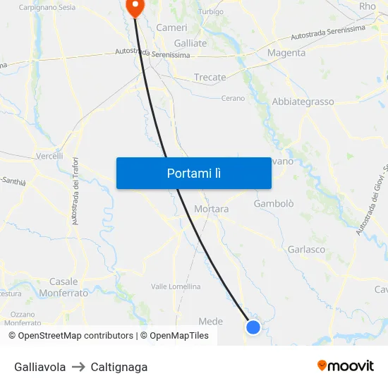 Galliavola to Caltignaga map