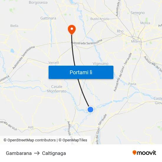 Gambarana to Caltignaga map