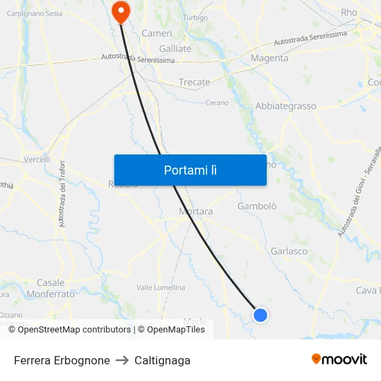 Ferrera Erbognone to Caltignaga map