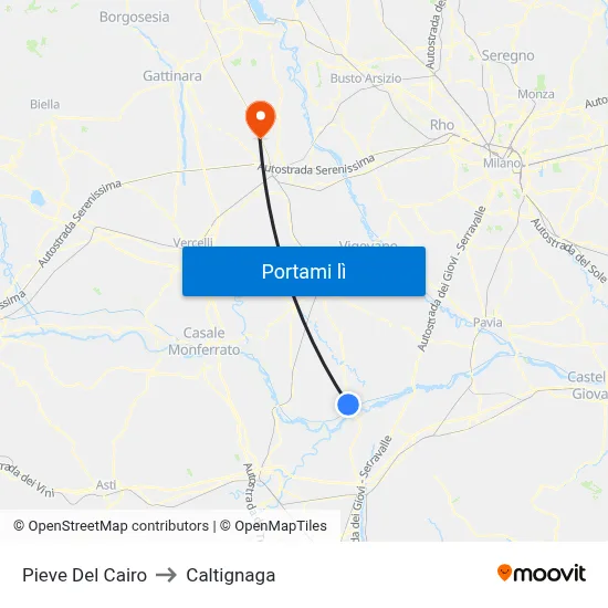 Pieve Del Cairo to Caltignaga map