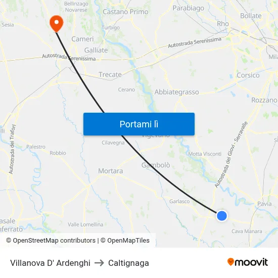Villanova D' Ardenghi to Caltignaga map