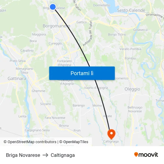 Briga Novarese to Caltignaga map