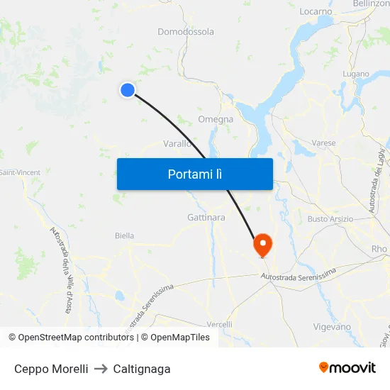 Ceppo Morelli to Caltignaga map