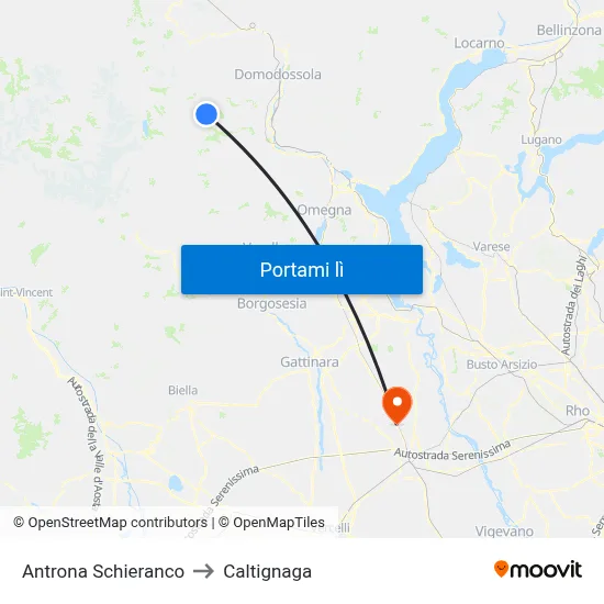 Antrona Schieranco to Caltignaga map