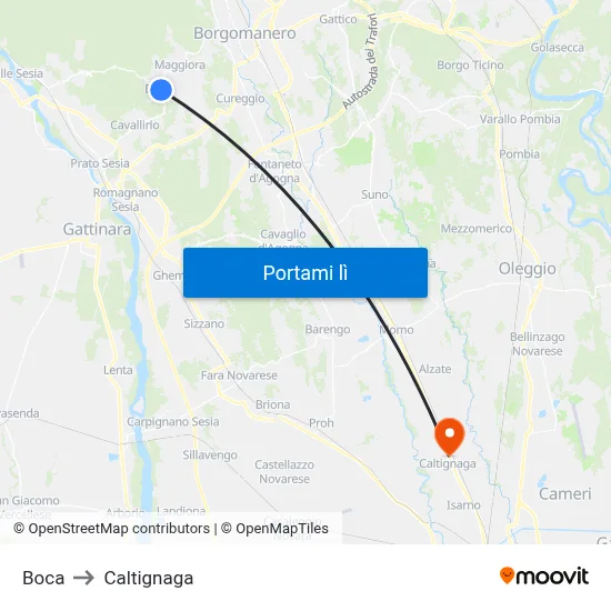 Boca to Caltignaga map