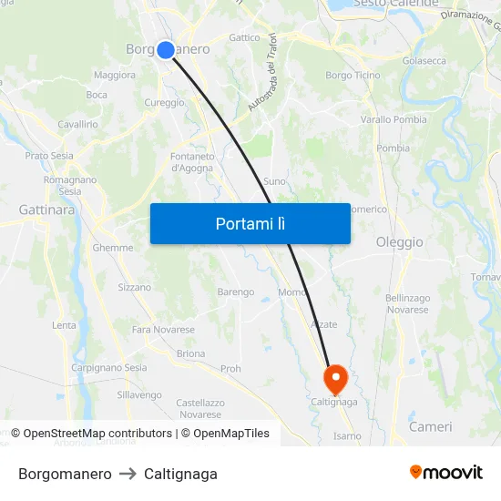 Borgomanero to Caltignaga map