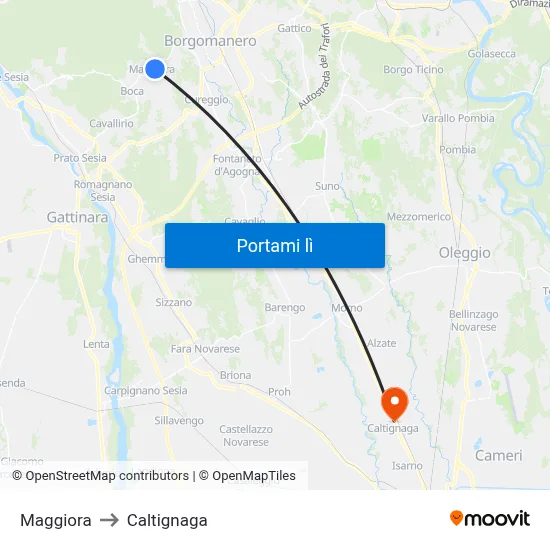 Maggiora to Caltignaga map