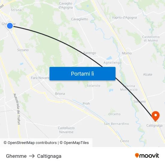 Ghemme to Caltignaga map