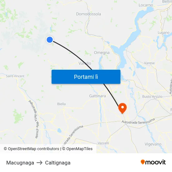 Macugnaga to Caltignaga map