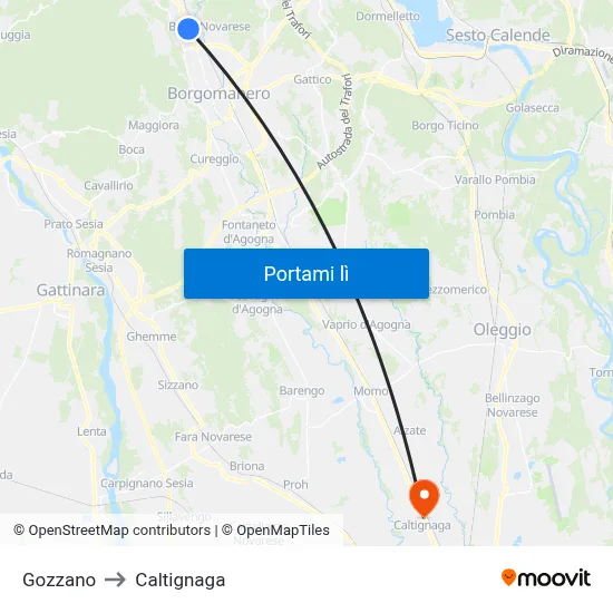 Gozzano to Caltignaga map