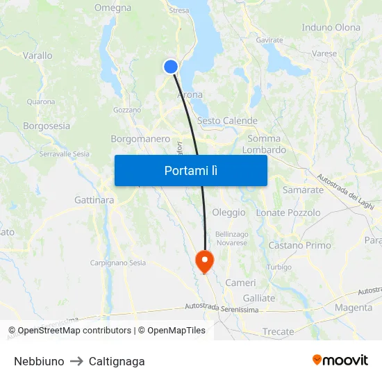 Nebbiuno to Caltignaga map