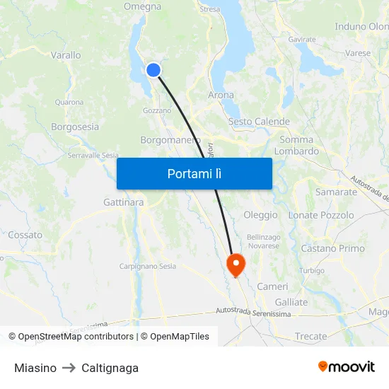 Miasino to Caltignaga map
