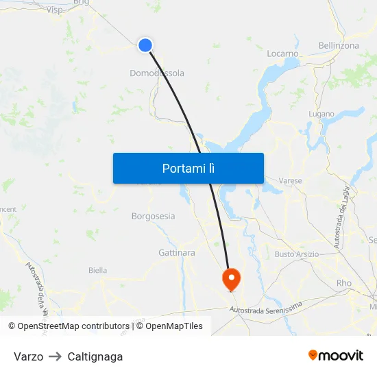 Varzo to Caltignaga map