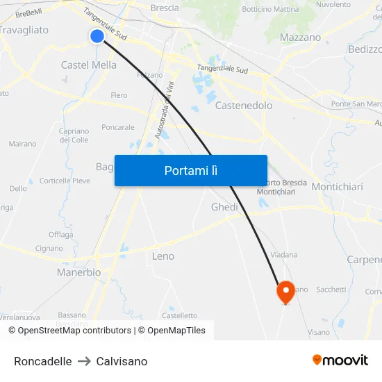 Roncadelle to Calvisano map