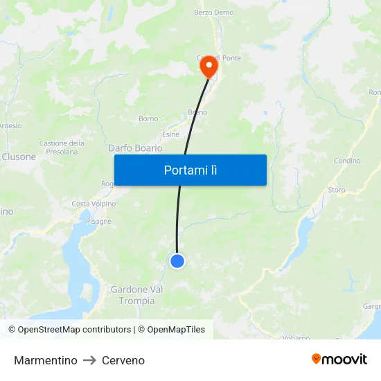 Marmentino to Cerveno map
