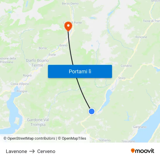 Lavenone to Cerveno map