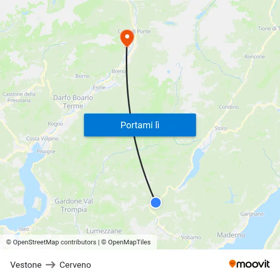Vestone to Cerveno map