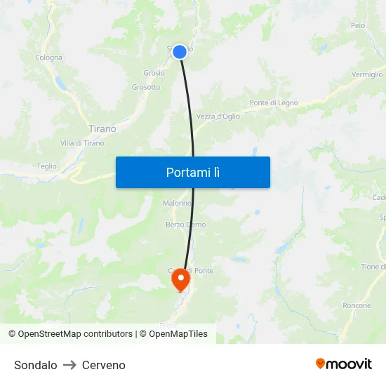 Sondalo to Cerveno map