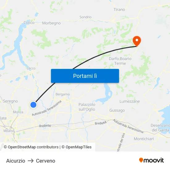 Aicurzio to Cerveno map