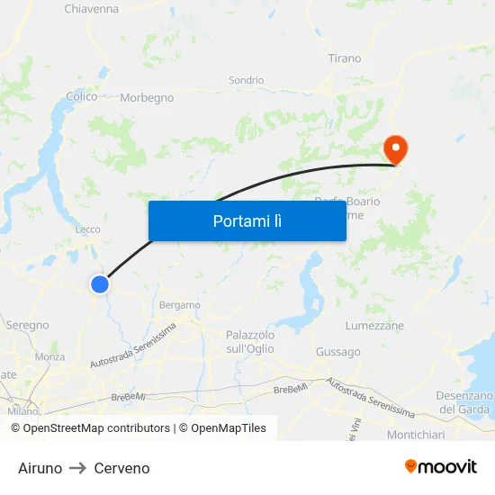 Airuno to Cerveno map