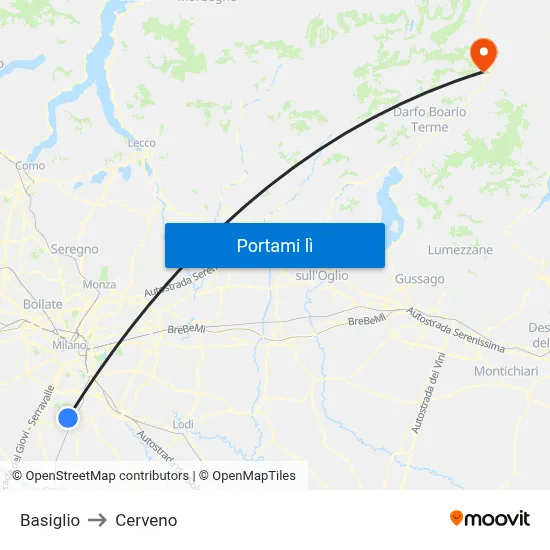 Basiglio to Cerveno map