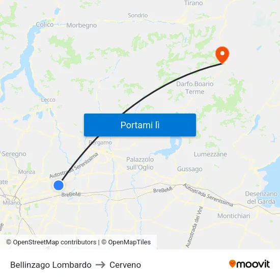 Bellinzago Lombardo to Cerveno map