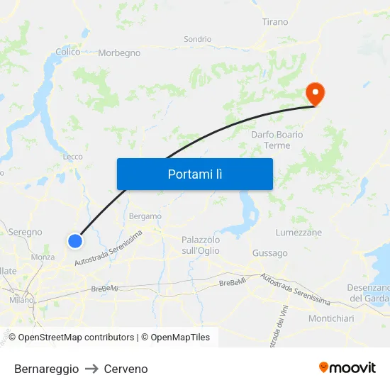 Bernareggio to Cerveno map