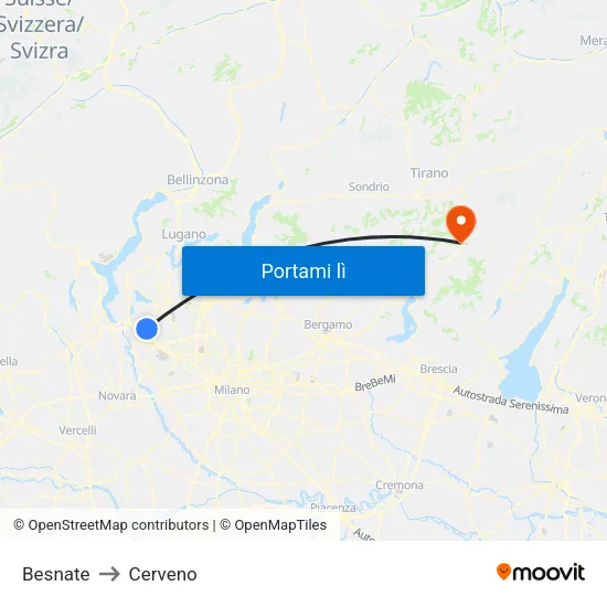 Besnate to Cerveno map