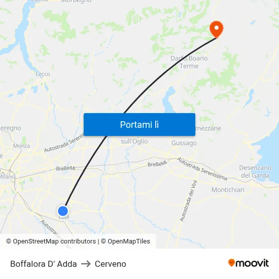 Boffalora D' Adda to Cerveno map