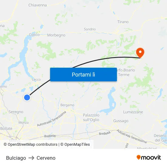 Bulciago to Cerveno map