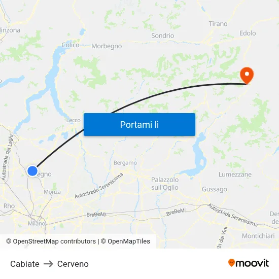 Cabiate to Cerveno map