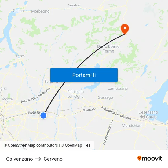 Calvenzano to Cerveno map
