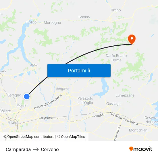 Camparada to Cerveno map
