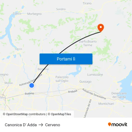 Canonica D' Adda to Cerveno map
