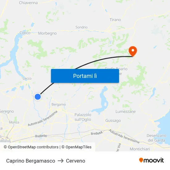 Caprino Bergamasco to Cerveno map