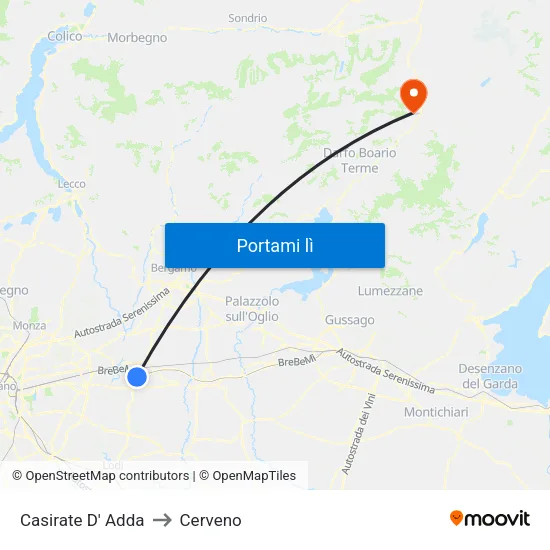 Casirate D' Adda to Cerveno map