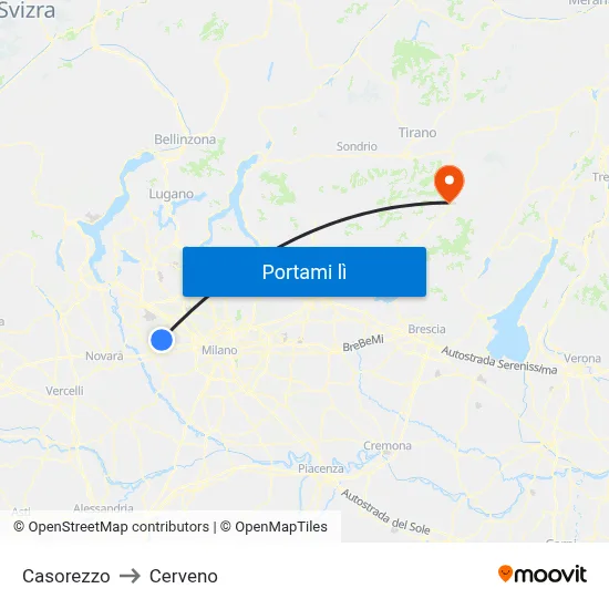 Casorezzo to Cerveno map
