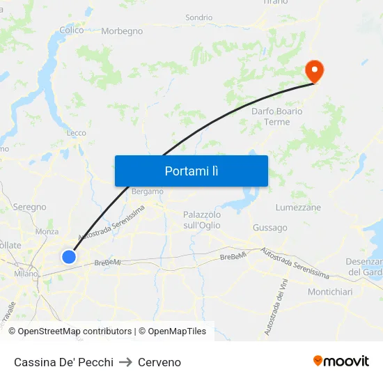 Cassina De' Pecchi to Cerveno map