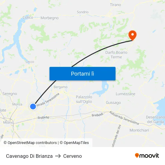 Cavenago Di Brianza to Cerveno map