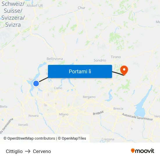 Cittiglio to Cerveno map
