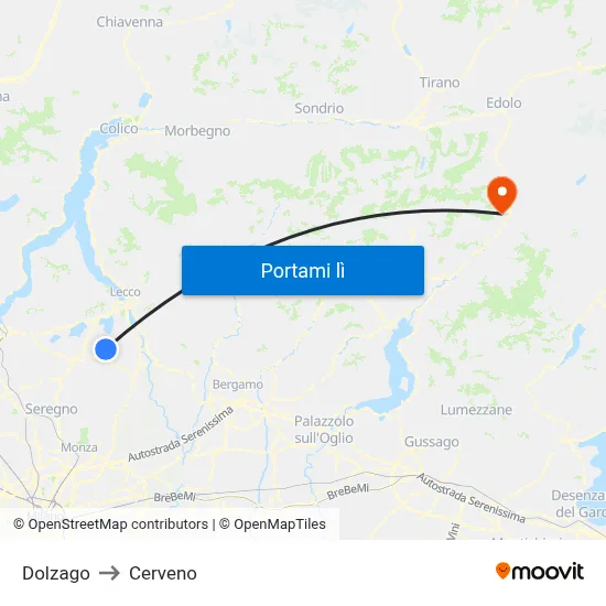 Dolzago to Cerveno map