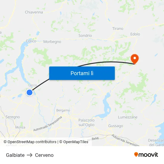 Galbiate to Cerveno map