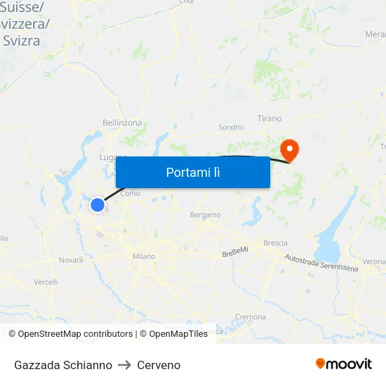 Gazzada Schianno to Cerveno map