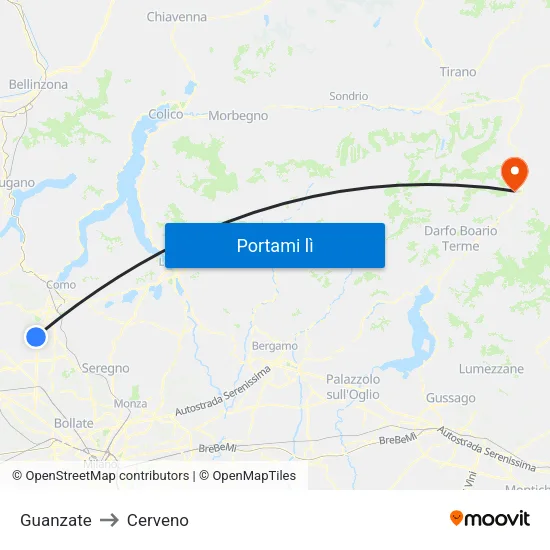 Guanzate to Cerveno map