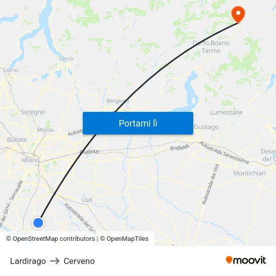 Lardirago to Cerveno map